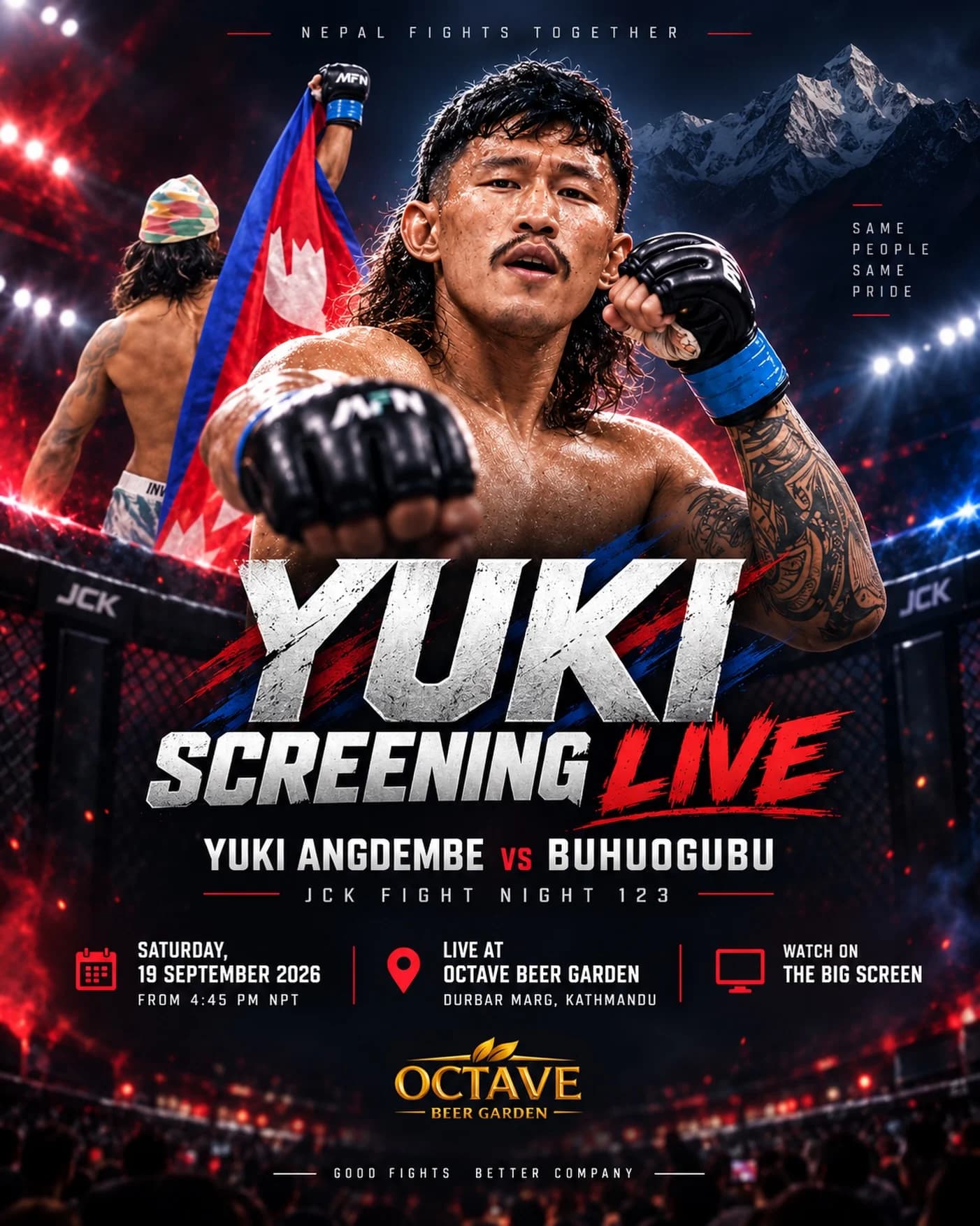 Yuki Angdembe vs Buhuogubu – JCK Fight Night 123 Live Screening at Octave poster