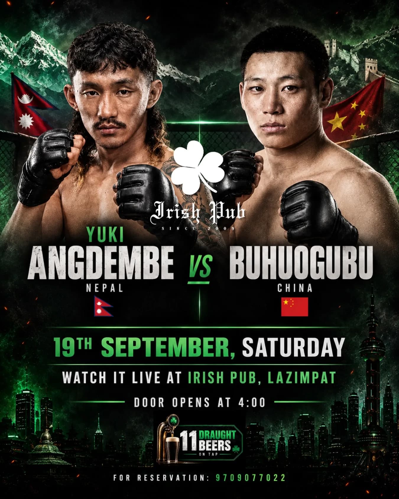 Yuki Angdembe vs Buhuogubu – JCK Fight Night 123 Live Screening at Irish Pub poster