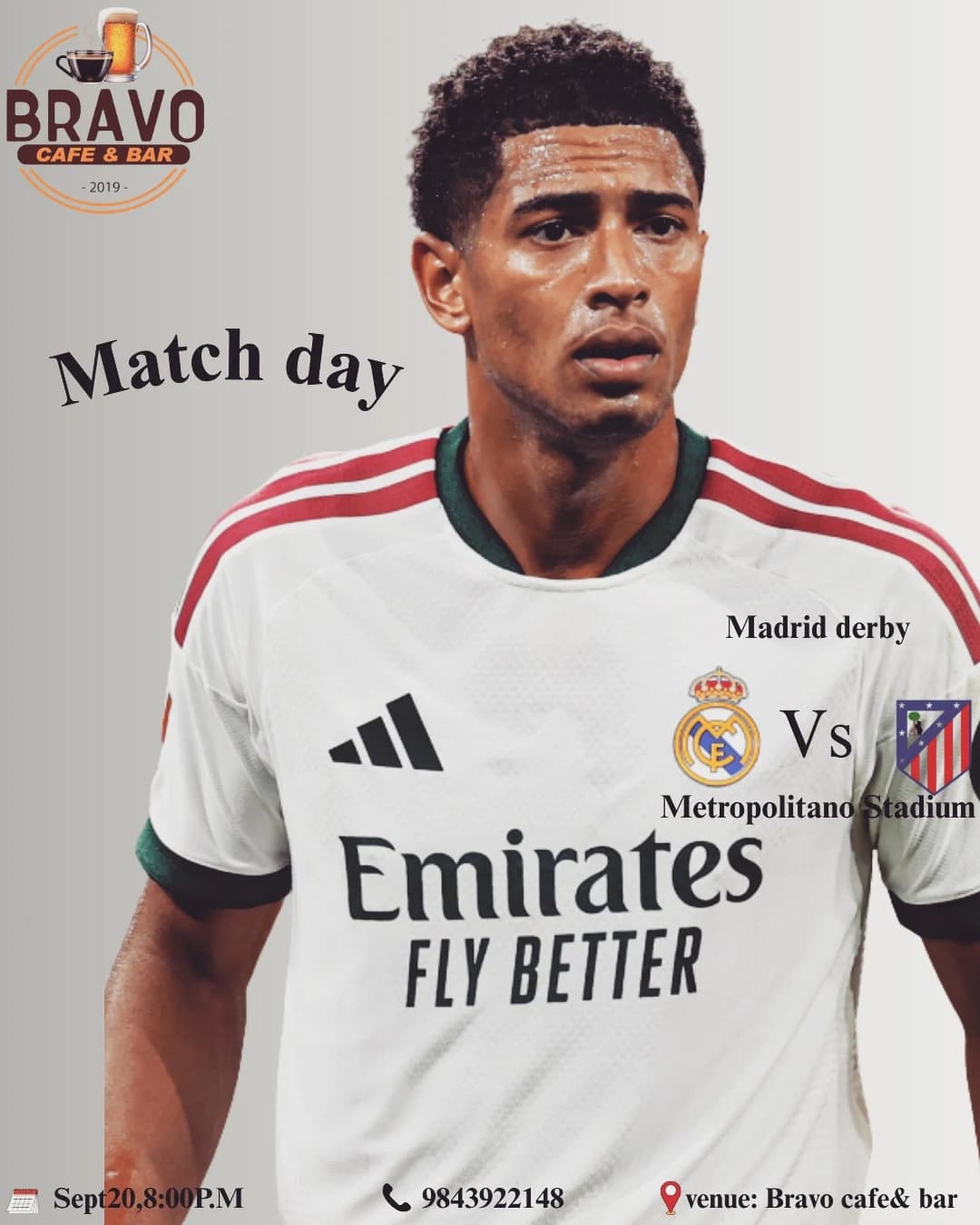 Madrid Derby Live Screening at Bravo Cafe & Bar: Real Madrid vs Atlético Madrid poster
