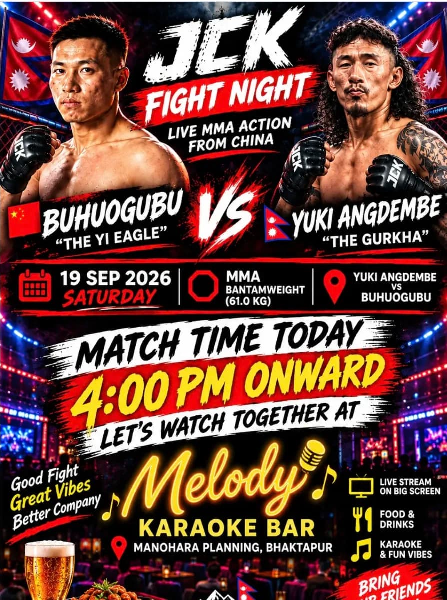 Yuki Angdembe vs Buhuogubu – JCK Fight Night 123 Live Screening at Melody Karaoke Bar, Bhaktapur poster