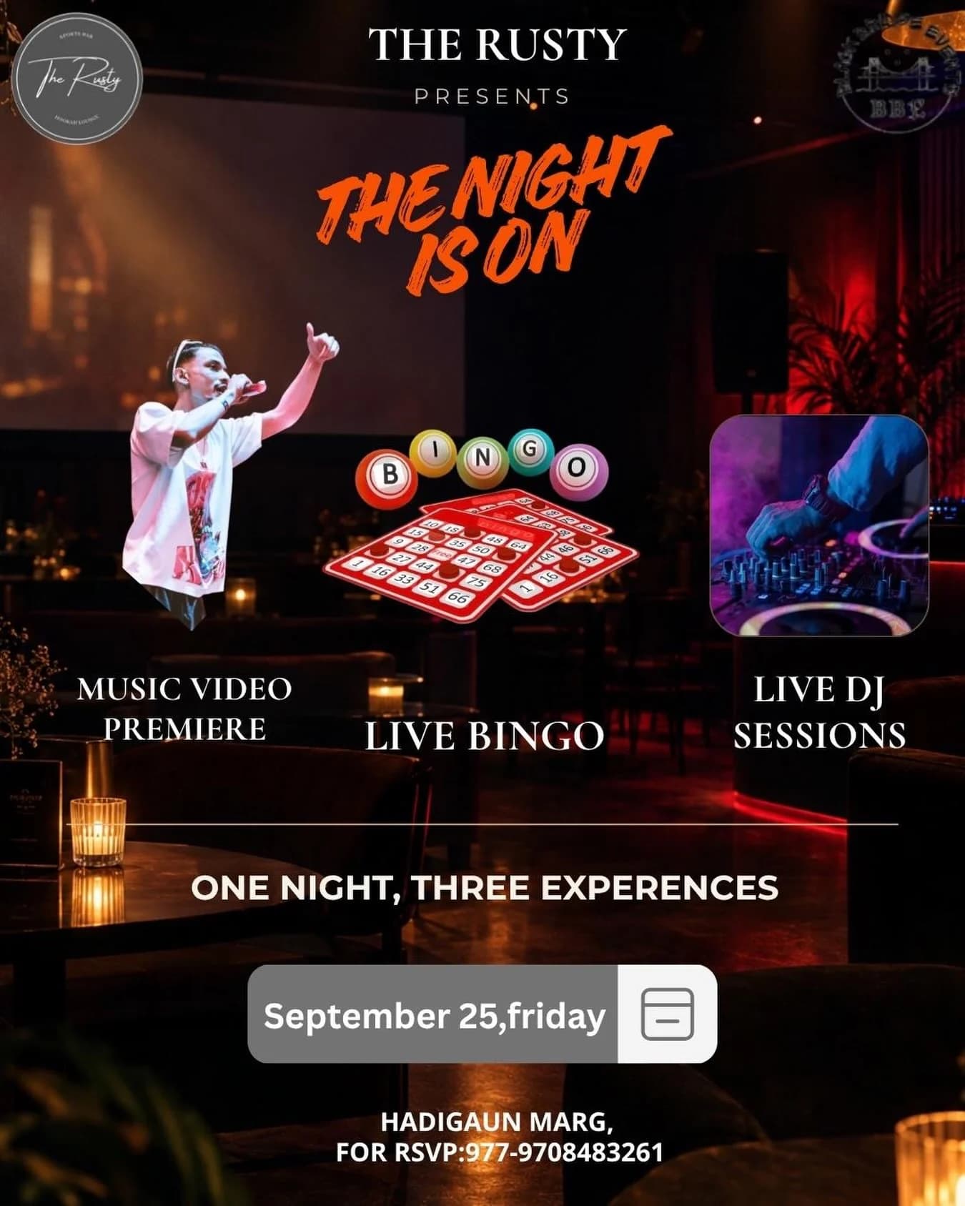 The Night Is On at The Rusty – 404 Error Live, Bingo & DJ poster