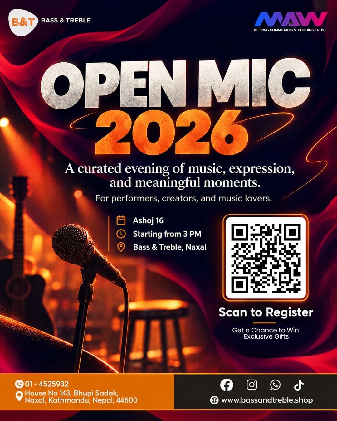 Open Mic 2026 at Bass & Treble poster