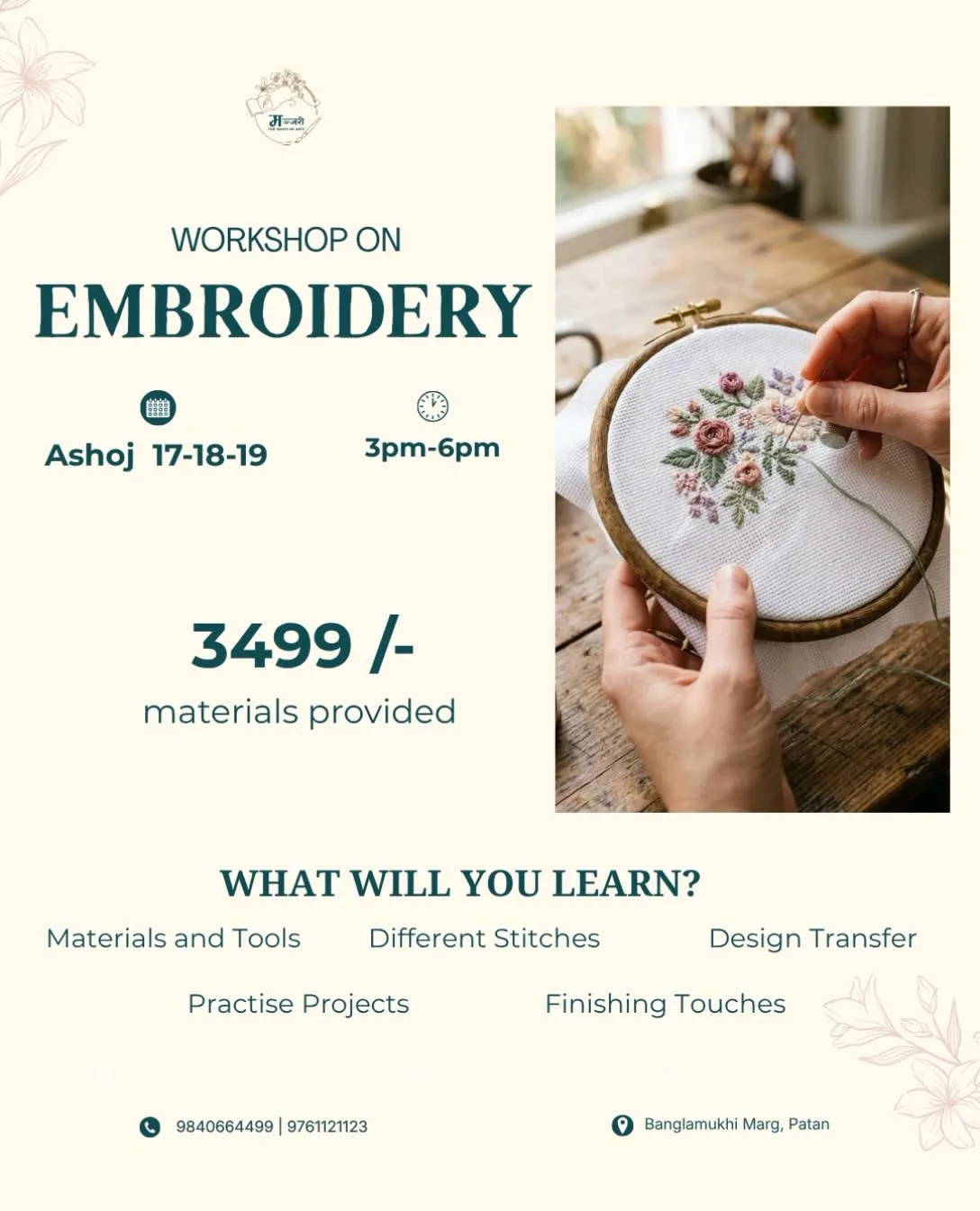 3-Day Embroidery Workshop at Manjari poster