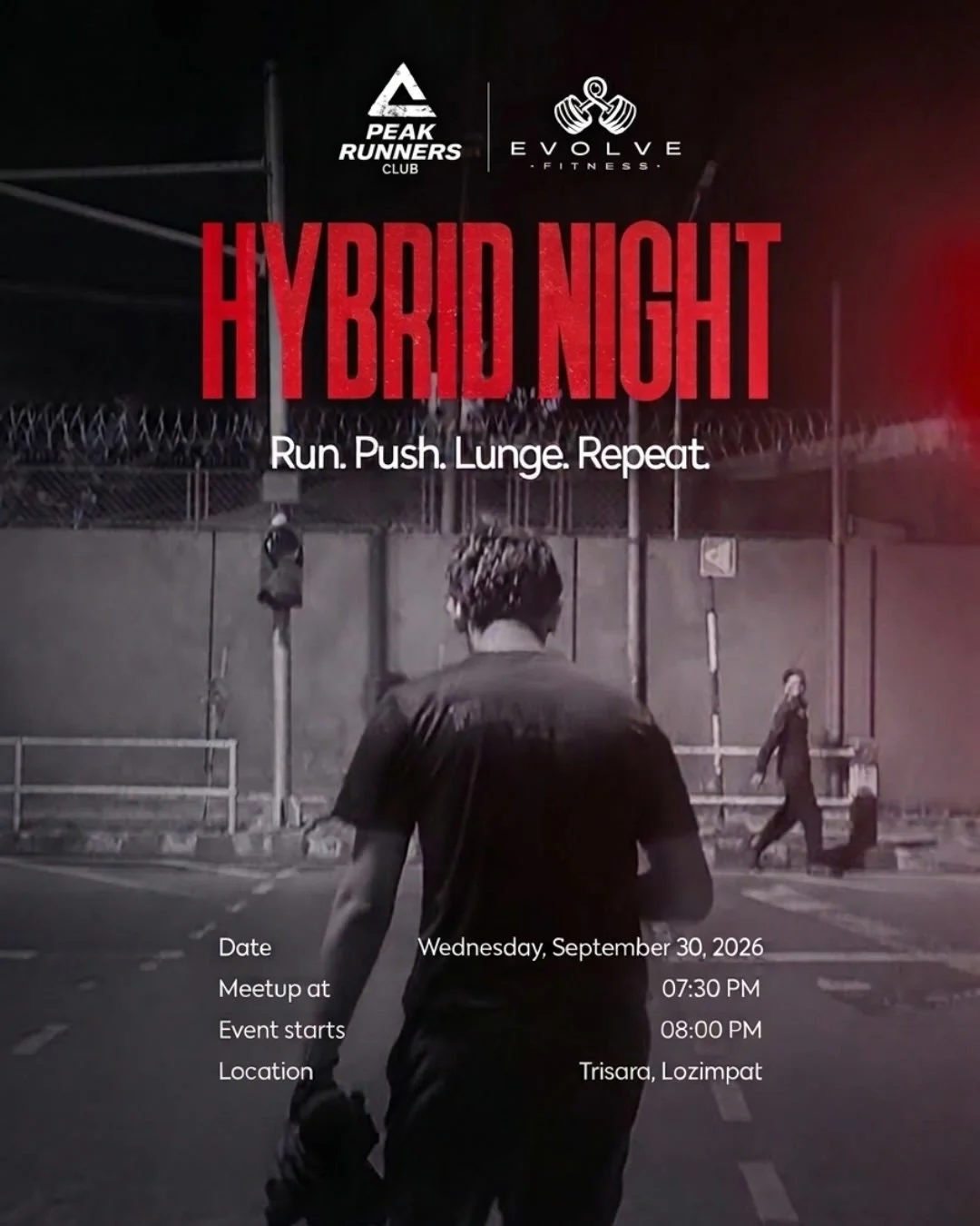 Hybrid Night: Run + Workout — Peak Runners Club x Evolve Fitness poster