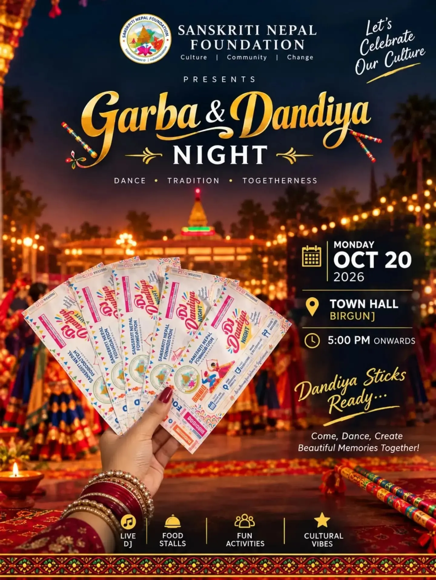 DJ Dandiya Night 2026 — Sanskriti Nepal Foundation, Birgunj poster