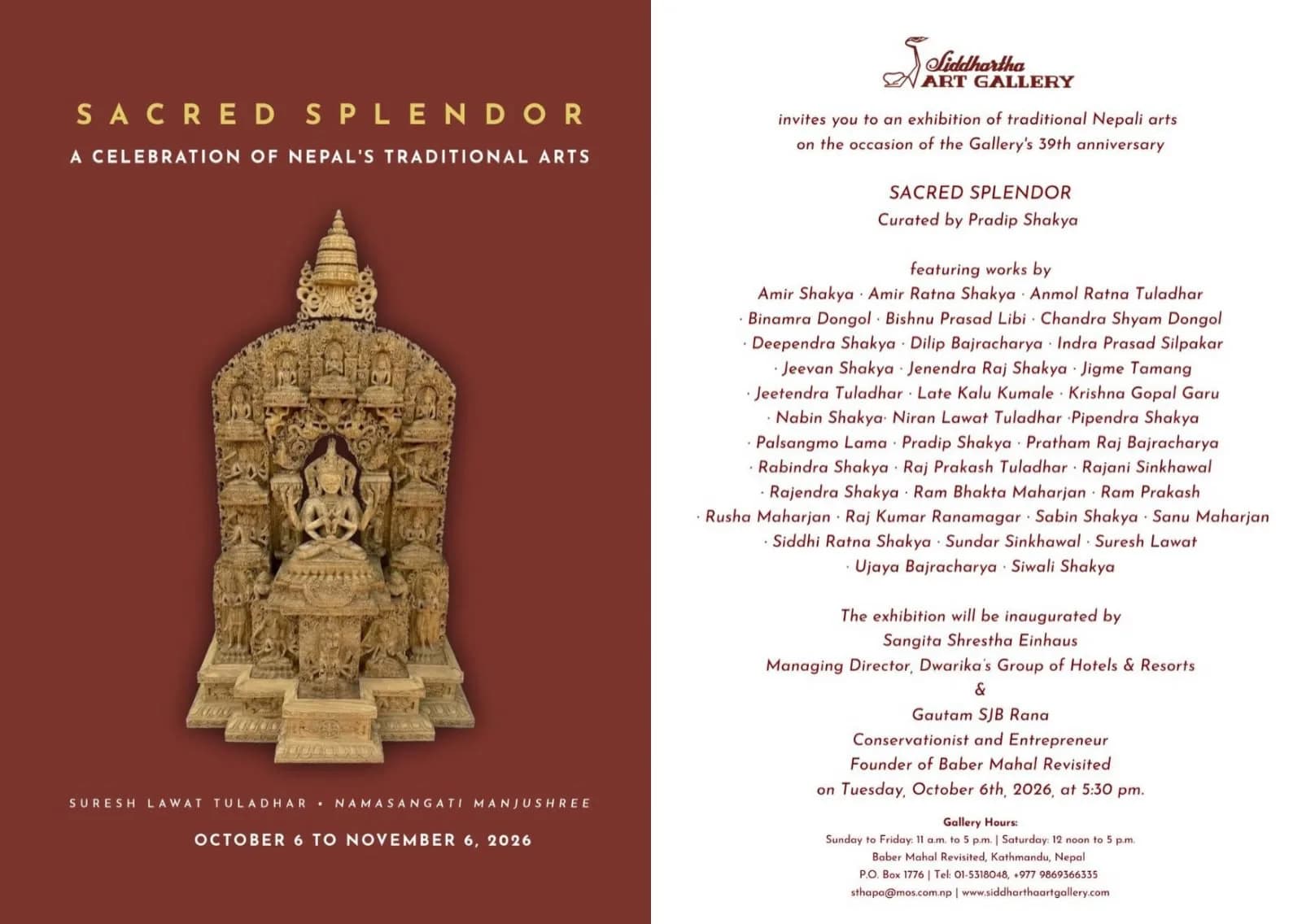 Sacred Splendor: Exhibition Opening at Siddhartha Art Gallery poster