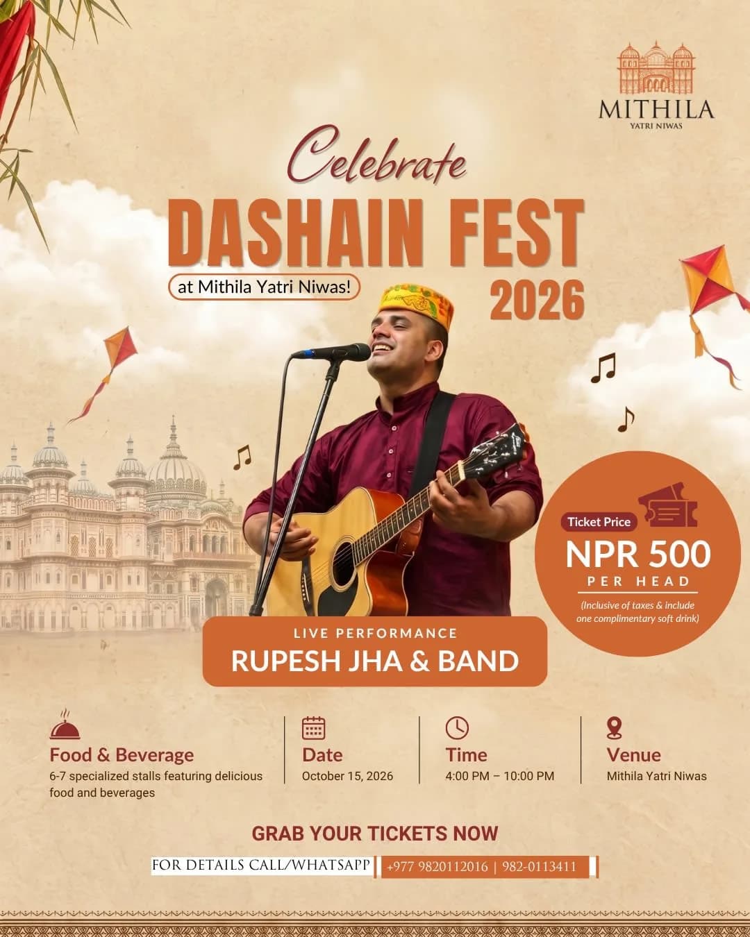 Dashain Fest 2026 with Rupesh Jha & Band at Mithila Yatri Niwas poster