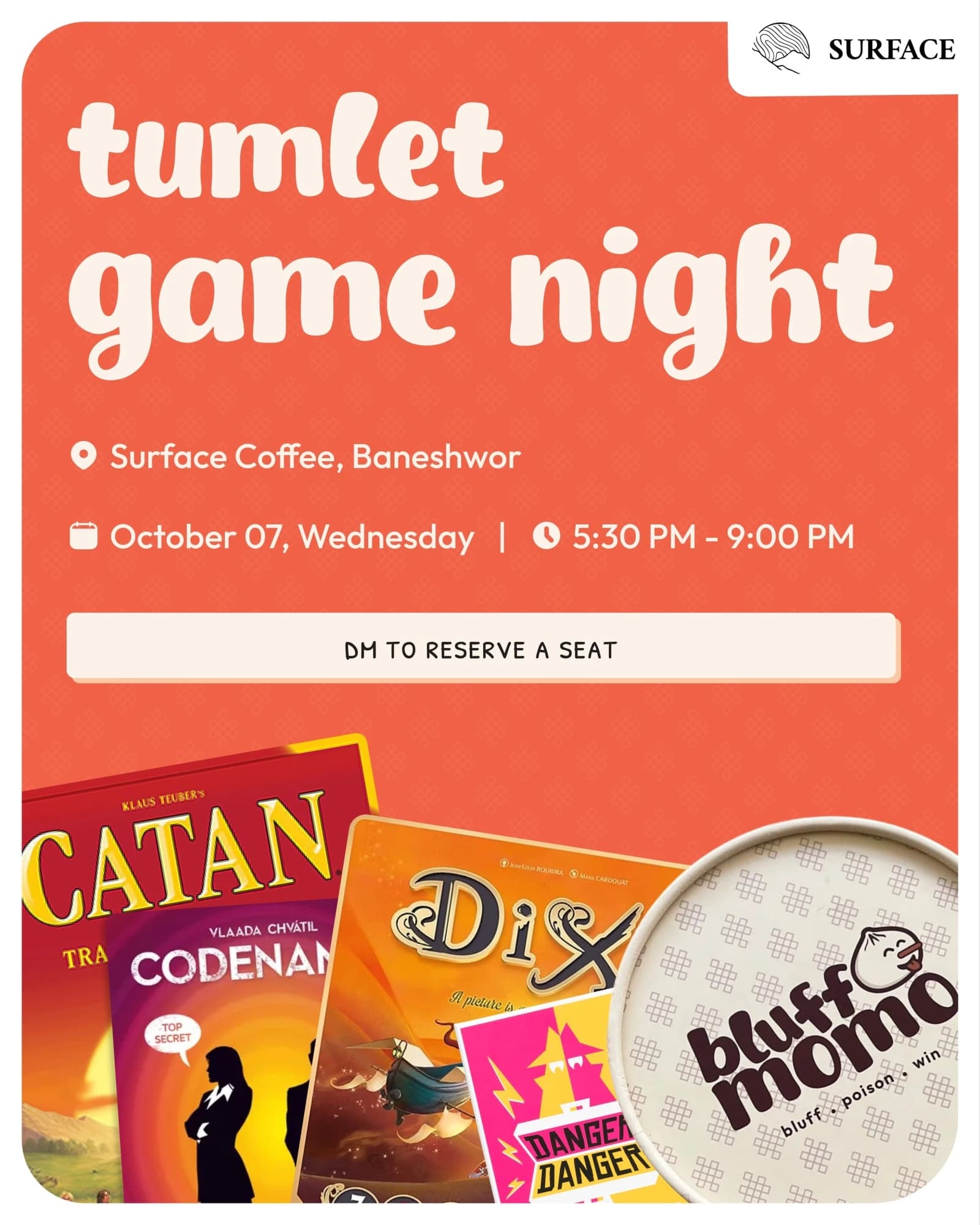 Tumlet Game Night at Surface Coffee poster