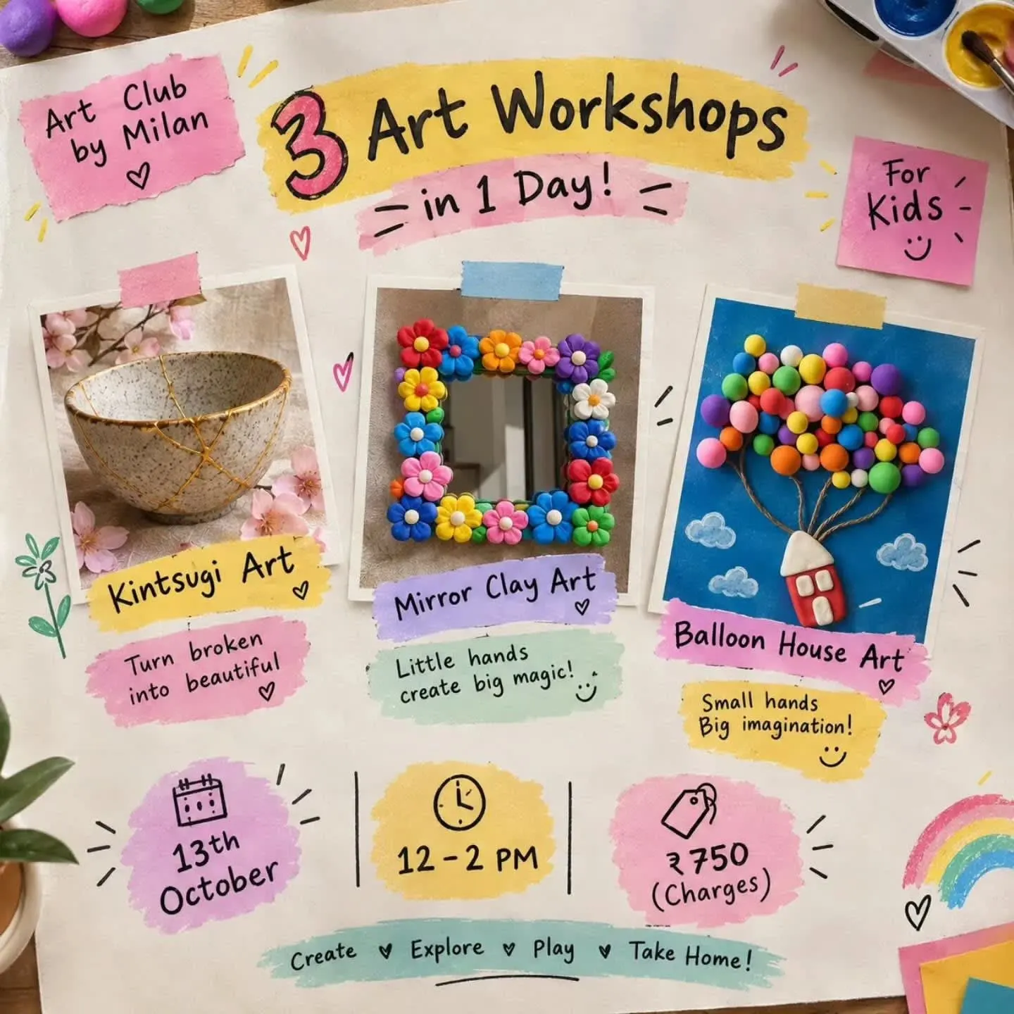 3 Art Workshops in 1 Day for Kids by Art Club by Milan poster