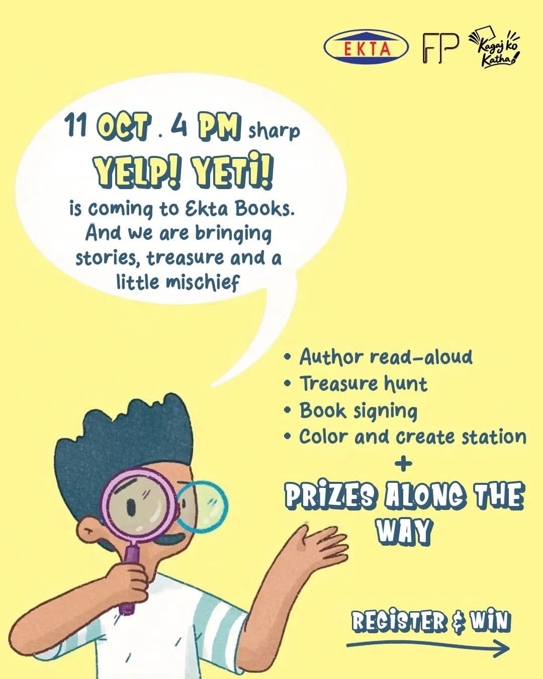 Yelp! Yeti! Chaos in Kathmandu — Kids' Book Afternoon at Ekta Books poster