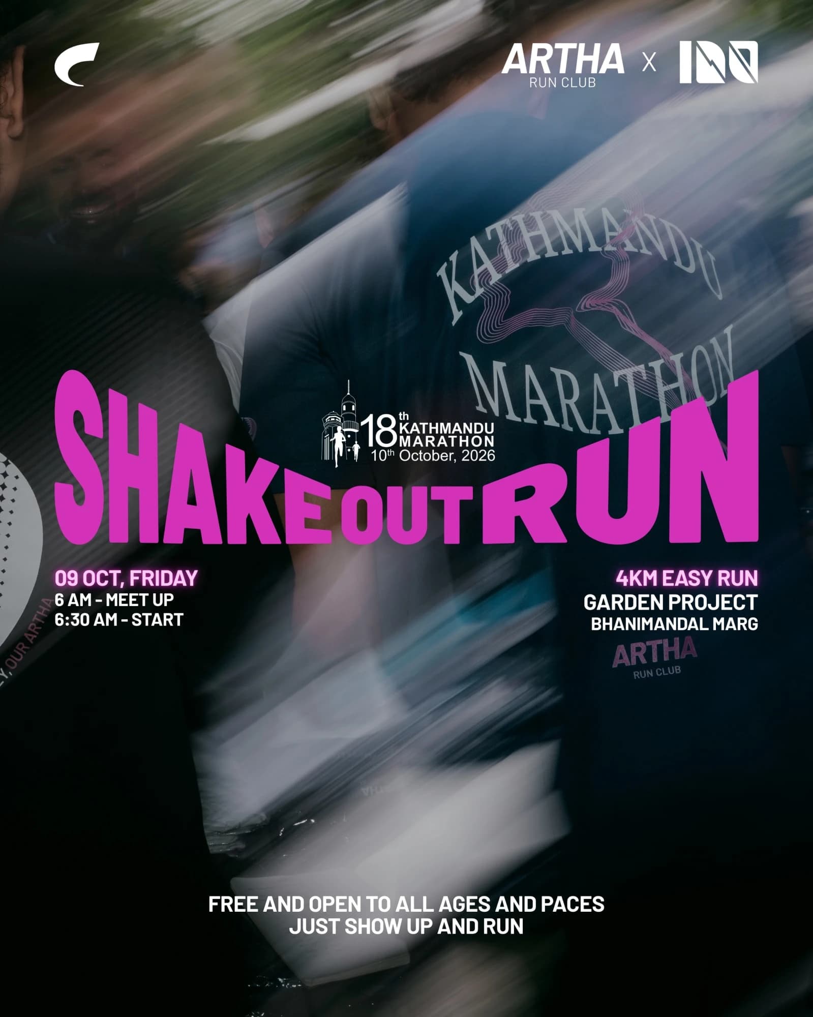 Shakeout Run before the Kathmandu Marathon: Artha Run Club × RT100 poster