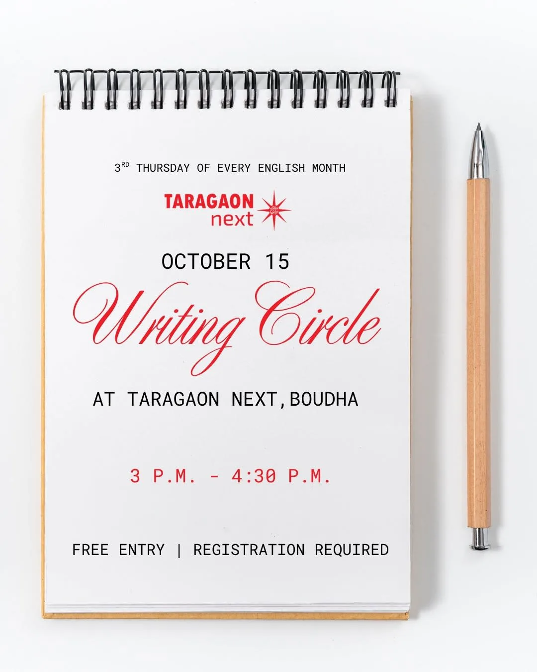 Writing Circle at Taragaon Next poster