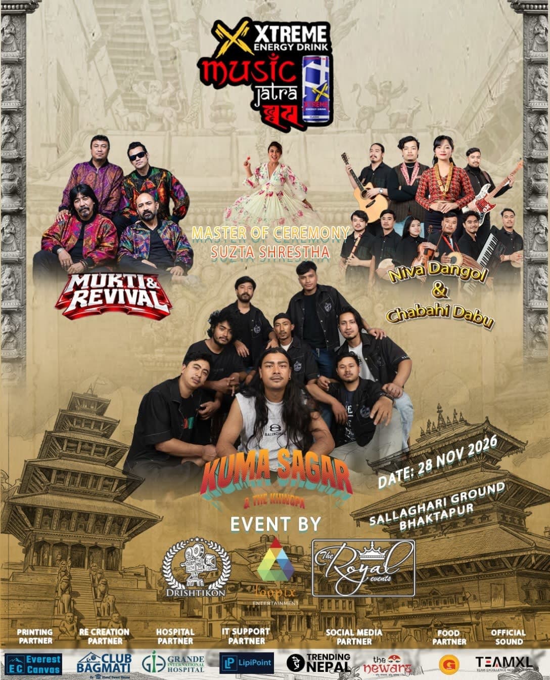 Music Jatra Khwopa: Kuma Sagar & The Khwopa, Mukti & Revival, Niva Dangol poster