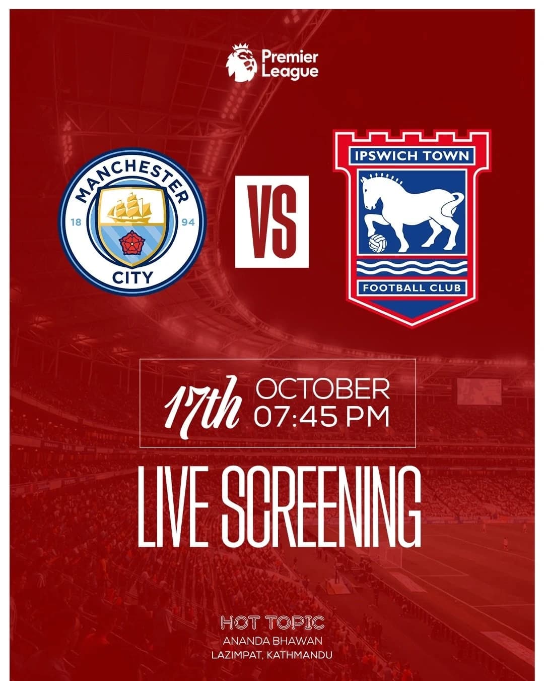 Premier League Saturday at Hot Topic: Everton vs Chelsea, Man City vs Ipswich, Brentford vs Liverpool poster