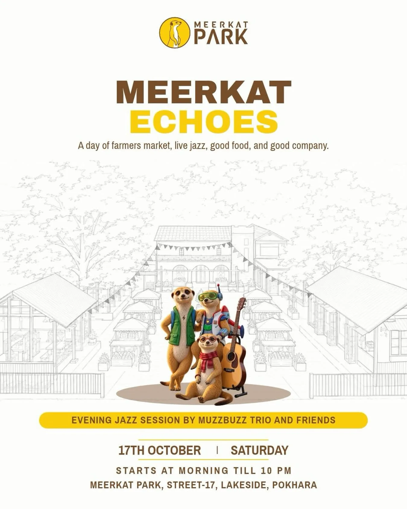 Meerkat Echoes: Farmers Market & Live Jazz at Meerkat Park, Pokhara poster