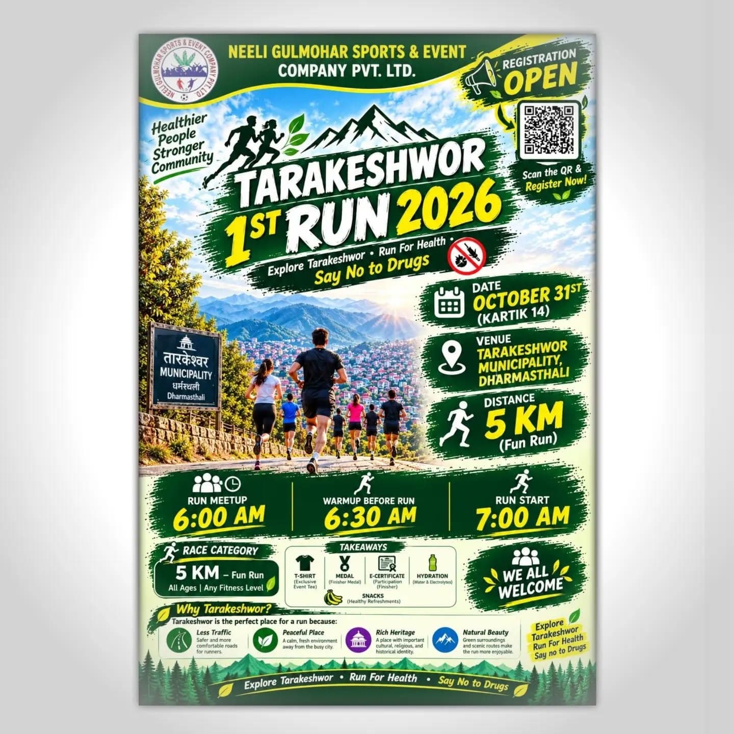 Tarakeshwor 1st Run 2026: 5K Fun Run in Dharmasthali poster