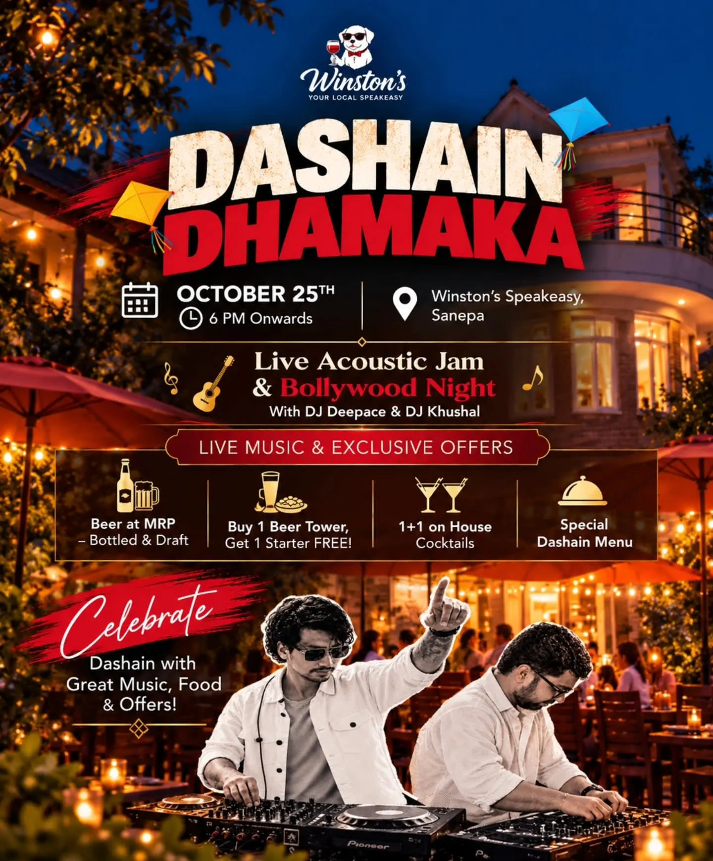 Dashain Dhamaka: Live Acoustic Jam & Bollywood Night at Winston's Speakeasy poster