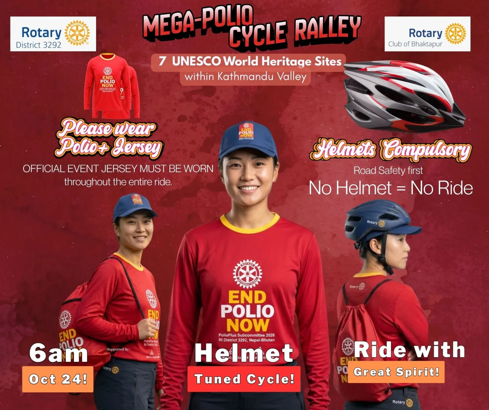 Mega-Polio Cycle Rally 2026: 7 UNESCO Heritage Sites Ride for World Polio Day poster
