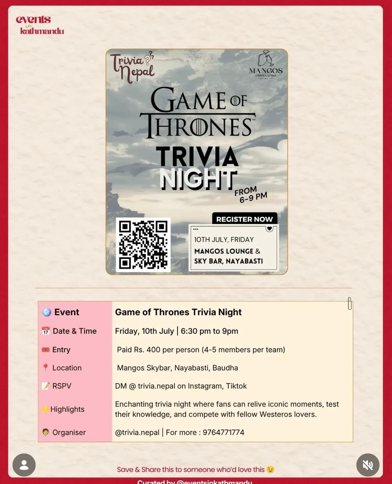 Game of Thrones Trivia Night