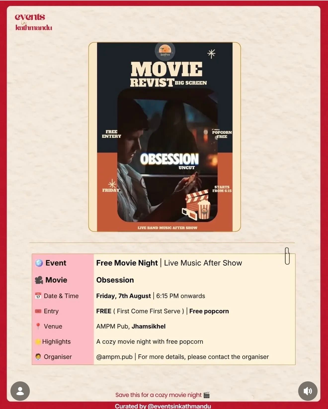 Obsession Movie Night | Live Music After Show